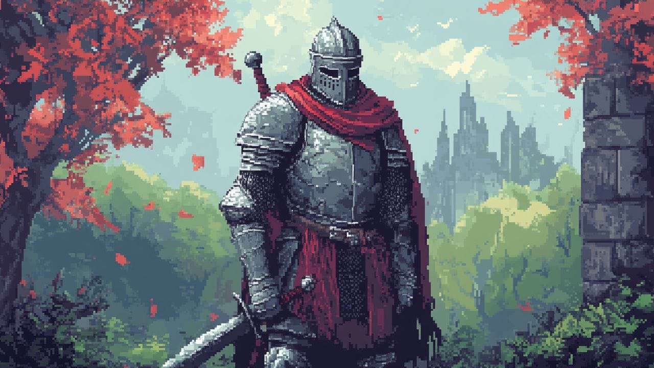 pixel art of a medieval knight