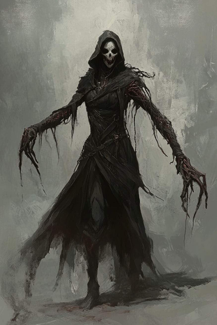 Terrifying Necromancer Witch concept art inspired by Path of Exile