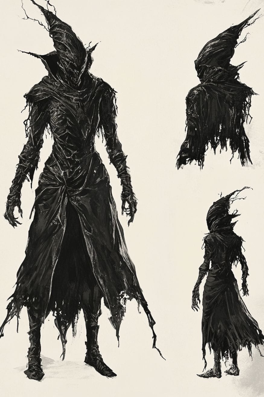  Necromancer Witch with mask and hood concept art inspired by Path of Exile