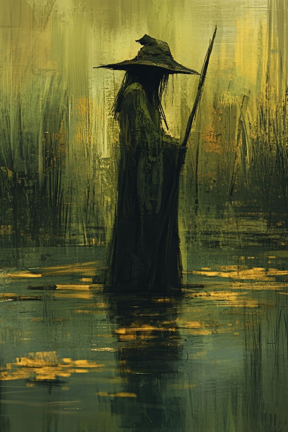 Rough acrylic painting of a swamp witch