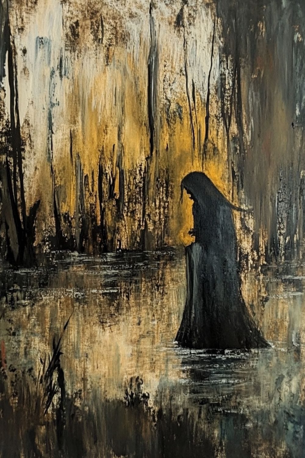 Acrylic painting of a dark swamp witch