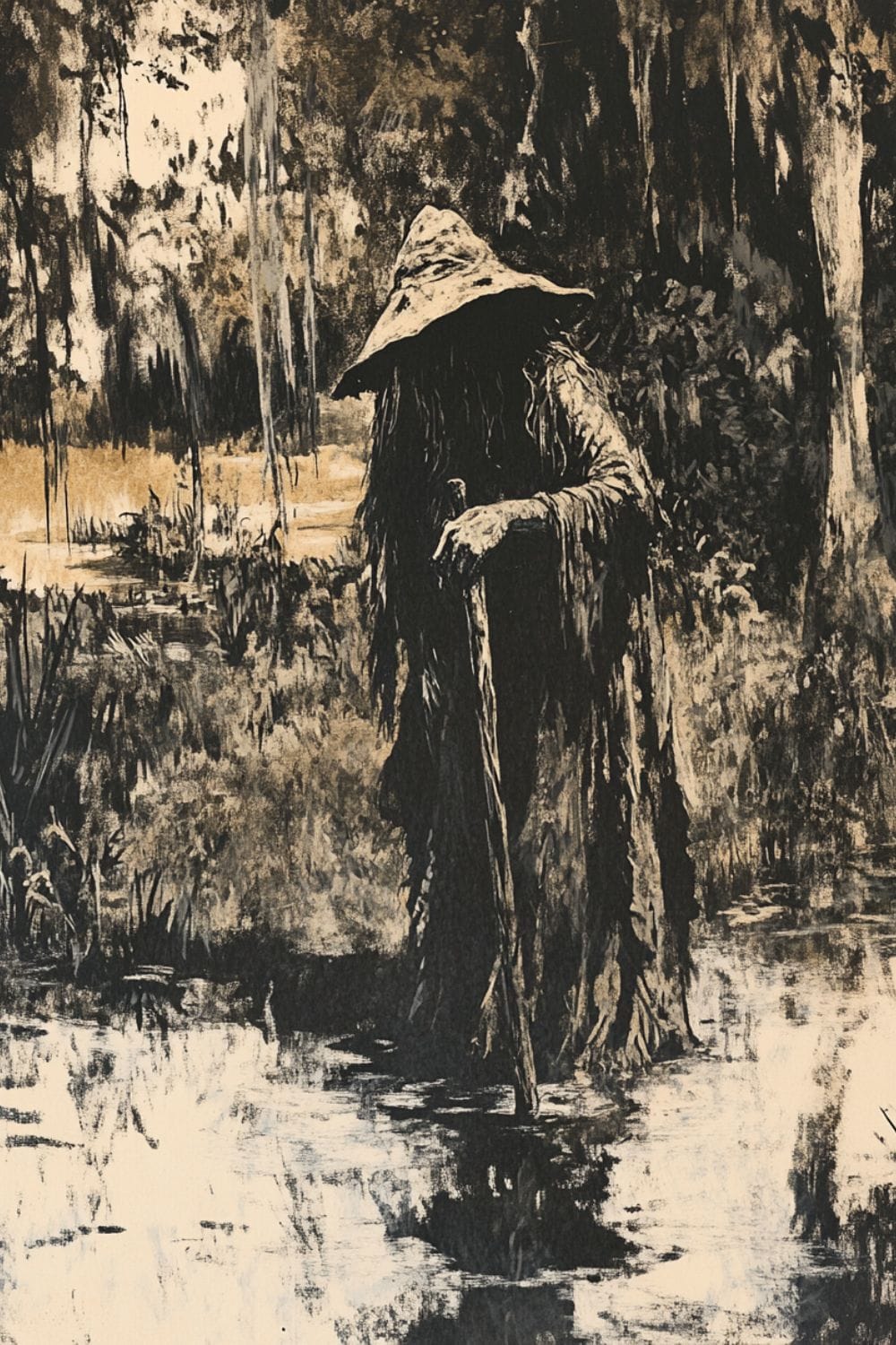 Iconic print of an old swamp witch