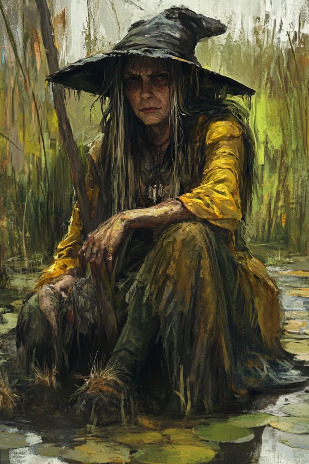 Oil painting of a swamp witch 