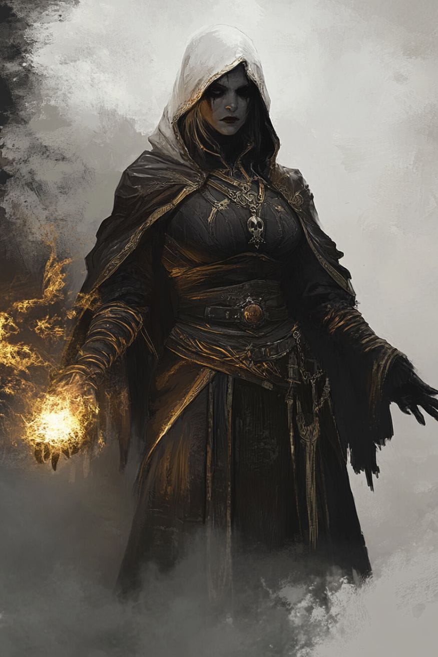 Necromancer Witch casting spells concept art inspired by Path of Exile