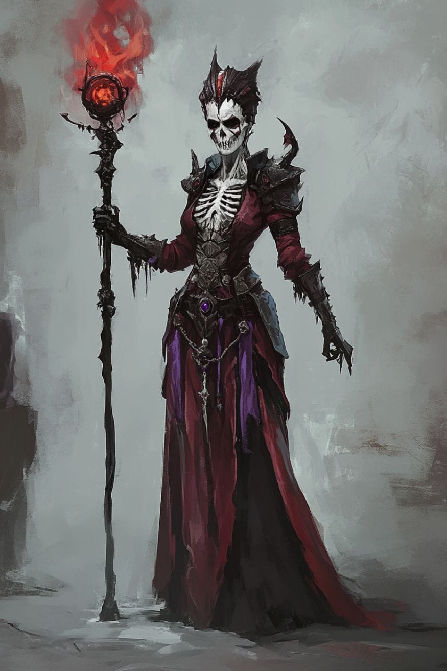 Skeletal Necromancer Witch concept art inspired by Path of Exile